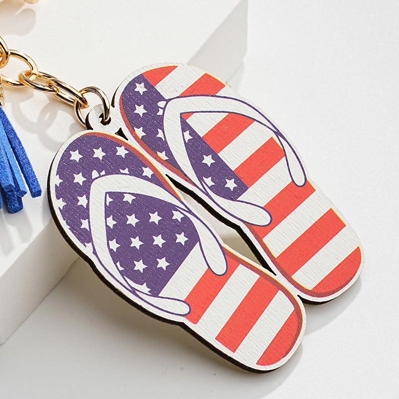 Wholesale Wood Pattern American Flag Independence Day Metal Keychains